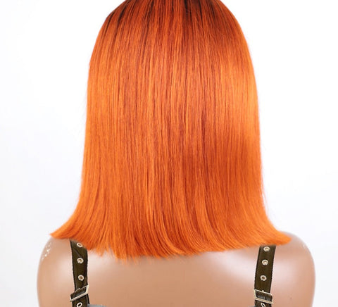 180D Dark Root Ginger Wigs Straight Human Hair