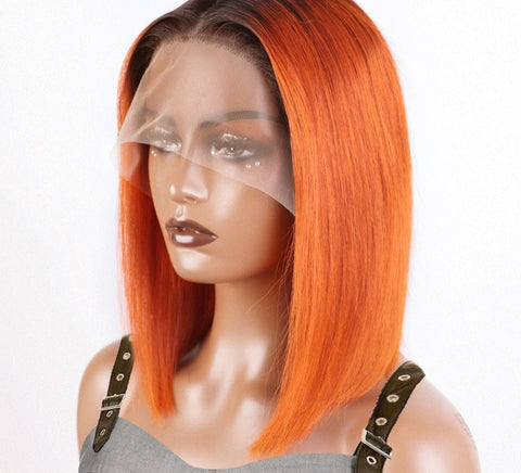 180D Dark Root Ginger Wigs Straight Human Hair