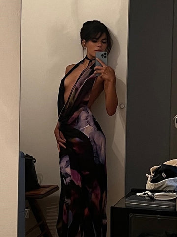 Women Print Mesh See Through Bodycon Dress