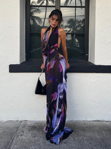 Women Print Mesh See Through Bodycon Dress