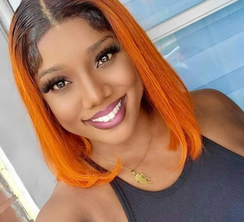 180D Dark Root Ginger Wigs Straight Human Hair