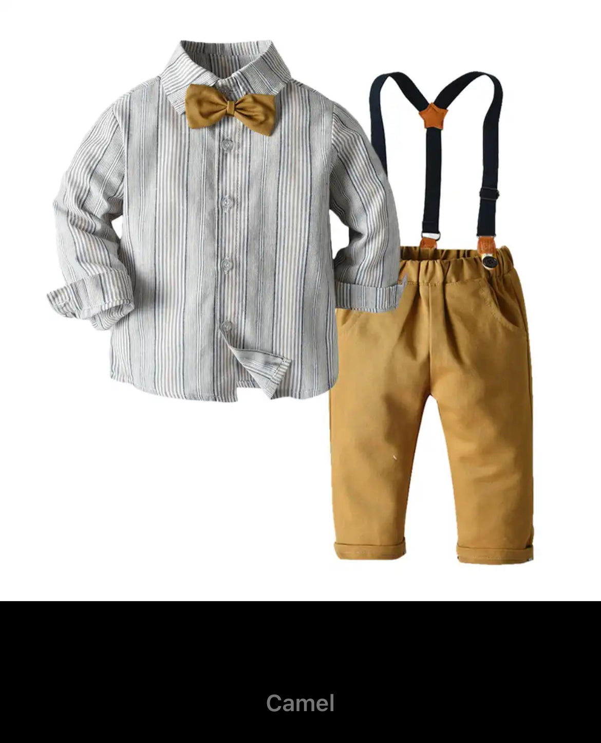 Long Sleeve Plaid Bowtie Tops Suspender Pants Casual Clothes Outfit