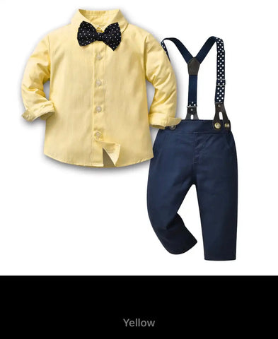 Long Sleeve Plaid Bowtie Tops Suspender Pants Casual Clothes Outfit