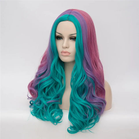 Women Cosplay Multicolor Stitching Gradient Wig Long