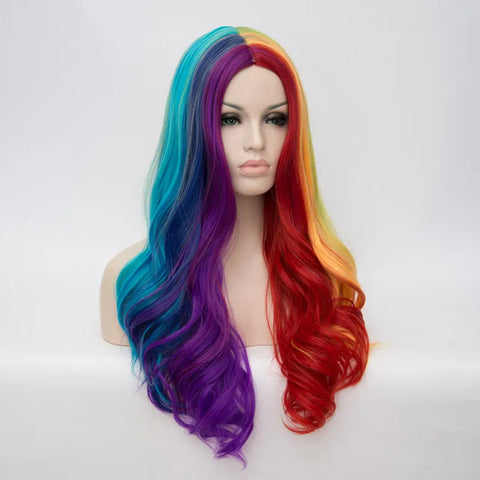 Women Cosplay Multicolor Stitching Gradient Wig Long