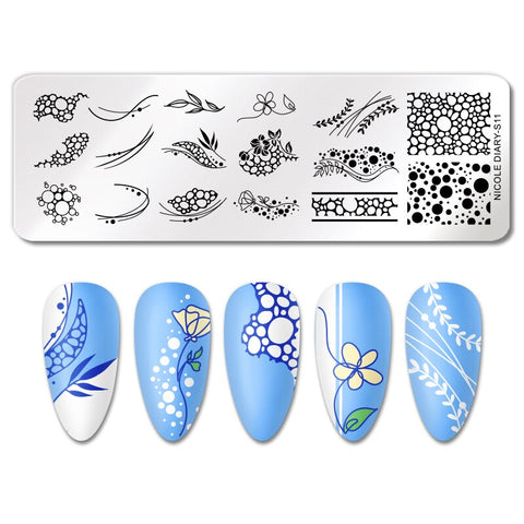 New French Line Flower Nail Stamping Plates