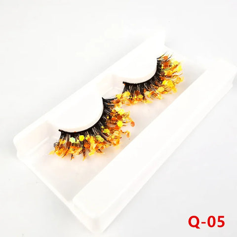 Colored Shining Gold Glitter Eyelashes Handmade Dramatic Purple Colorful Rainbow Lashes