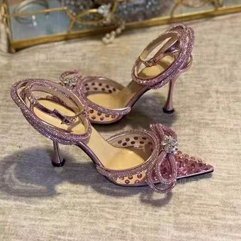 Women Pumps Crystal bowknot Satin Summer Shoes