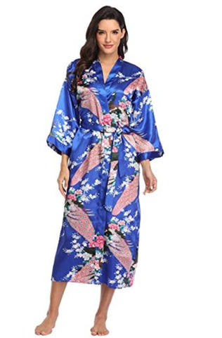 Satin Bathrobe Women Sexy Flower Long Sleepwear M-3XL