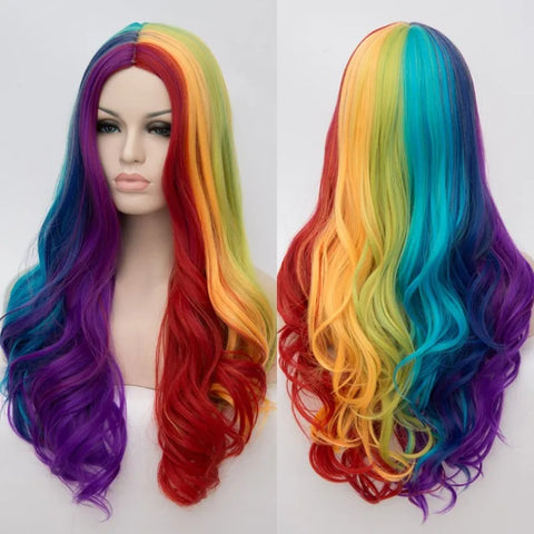Women Cosplay Multicolor Stitching Gradient Wig Long