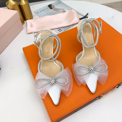 Women Pumps Crystal bowknot Satin Summer Shoes