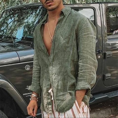 2023 Men Casual Cotton Linen Shirts