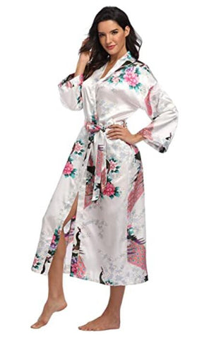 Satin Bathrobe Women Sexy Flower Long Sleepwear M-3XL
