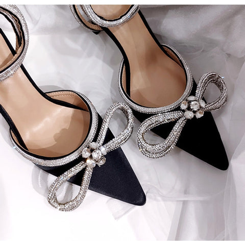 Women Pumps Crystal bowknot Satin Summer Shoes