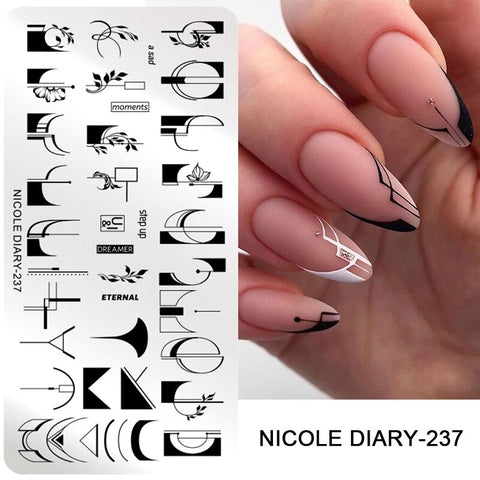 New French Line Flower Nail Stamping Plates