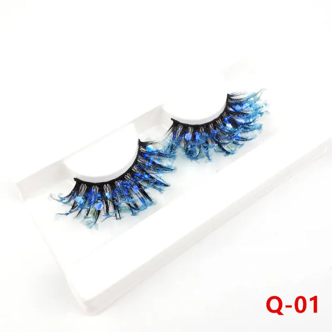 Colored Shining Gold Glitter Eyelashes Handmade Dramatic Purple Colorful Rainbow Lashes