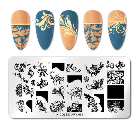 New French Line Flower Nail Stamping Plates