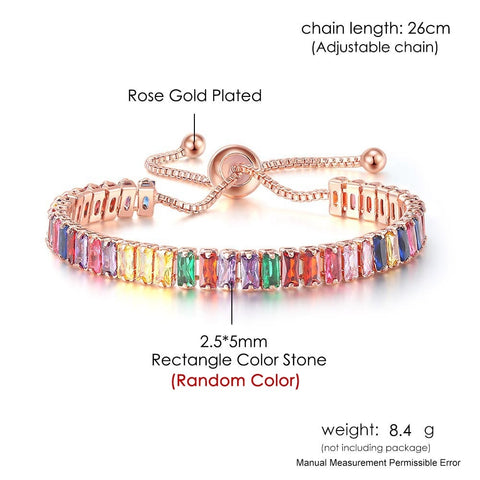 Women Rainbow Colorful Zircon Charm Bracelet