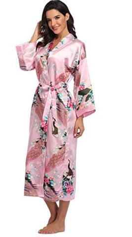 Satin Bathrobe Women Sexy Flower Long Sleepwear M-3XL