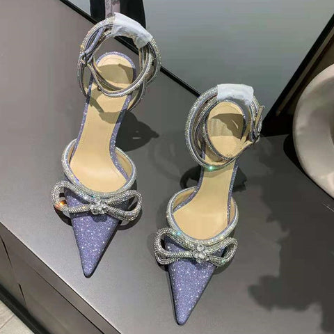 Women Pumps Crystal bowknot Satin Summer Shoes