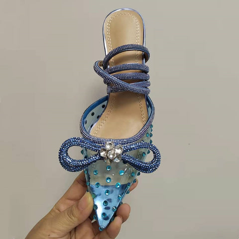 Women Pumps Crystal bowknot Satin Summer Shoes