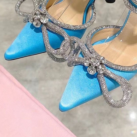 Women Pumps Crystal bowknot Satin Summer Shoes
