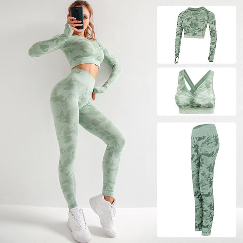 Women Seamless Gym Camo Yoga Set