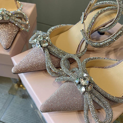 Women Pumps Crystal bowknot Satin Summer Shoes