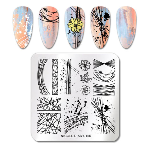 New French Line Flower Nail Stamping Plates