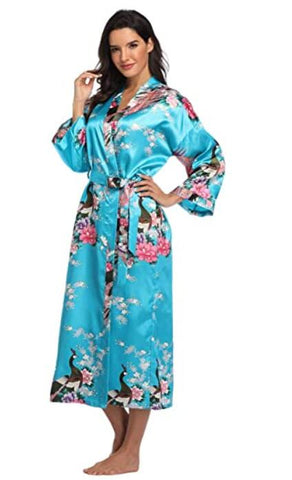 Satin Bathrobe Women Sexy Flower Long Sleepwear M-3XL