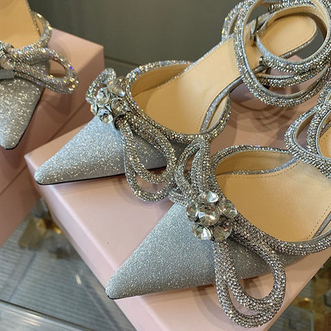 Women Pumps Crystal bowknot Satin Summer Shoes
