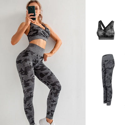 Women Seamless Gym Camo Yoga Set
