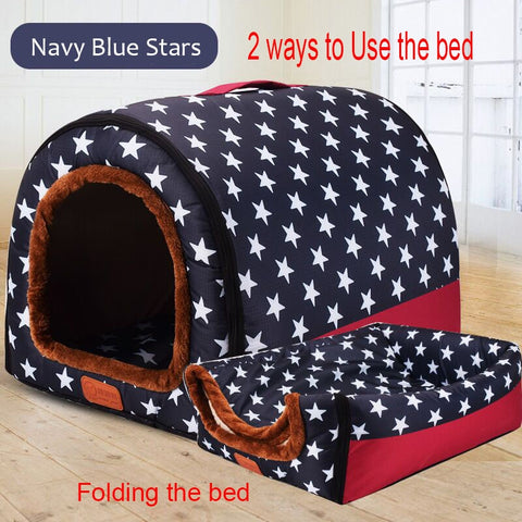 Cat Print Stars House Bed
