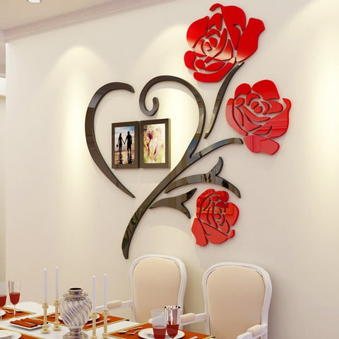 Rose Flower Pattern 3D Acrylic Decoration Wall Sticker