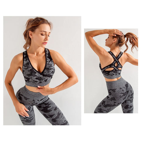 Women Seamless Gym Camo Yoga Set
