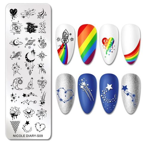 New Space Planet Moon Star Nail Stamping Plates