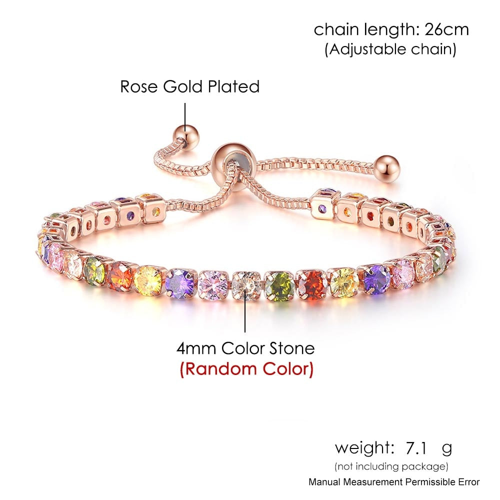 Women Rainbow Colorful Zircon Charm Bracelet