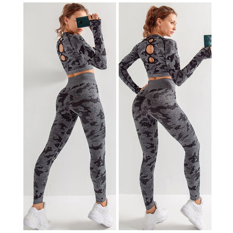 Women Seamless Gym Camo Yoga Set