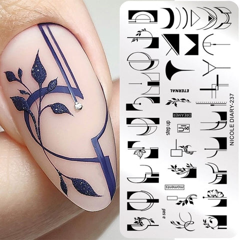 New French Line Flower Nail Stamping Plates