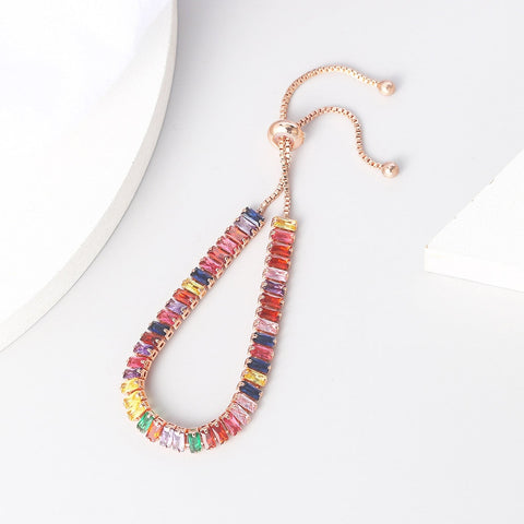 Women Rainbow Colorful Zircon Charm Bracelet