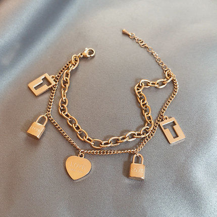 New Stainless Steel Layered Golden Pendant Bracelet