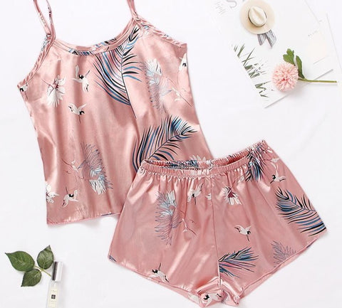 New Satin Silk Lace Cami Vest Shorts Lingerie Set