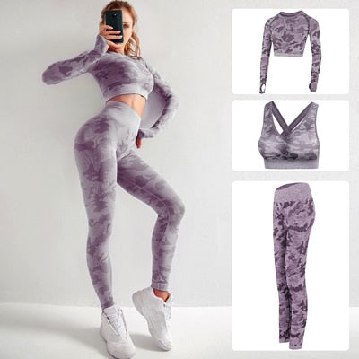 Women Seamless Gym Camo Yoga Set