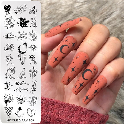New Space Planet Moon Star Nail Stamping Plates