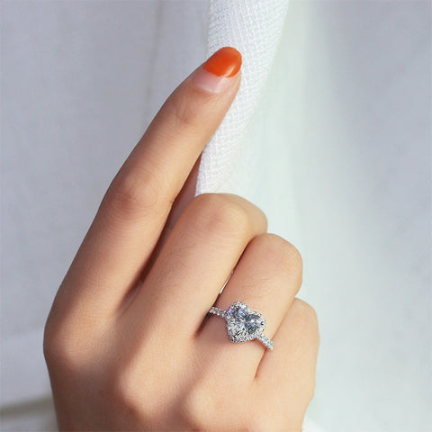 Heart Rings for Women Silver Color Wedding Engagement Bridal Jewelry Cubic Zirconia Stone