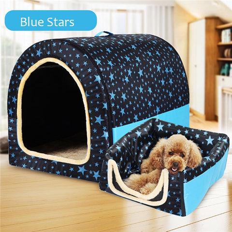 Cat Print Stars House Bed