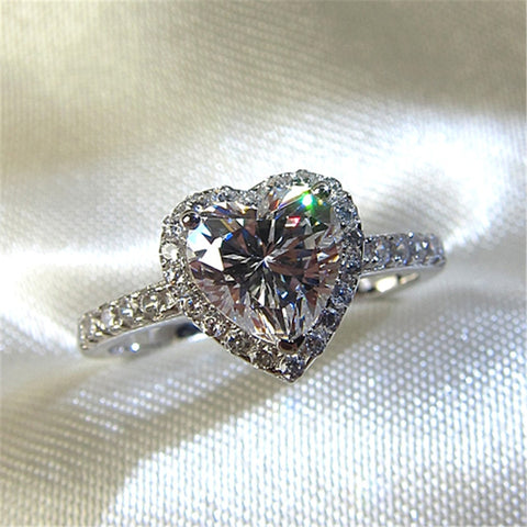 Heart Rings for Women Silver Color Wedding Engagement Bridal Jewelry Cubic Zirconia Stone