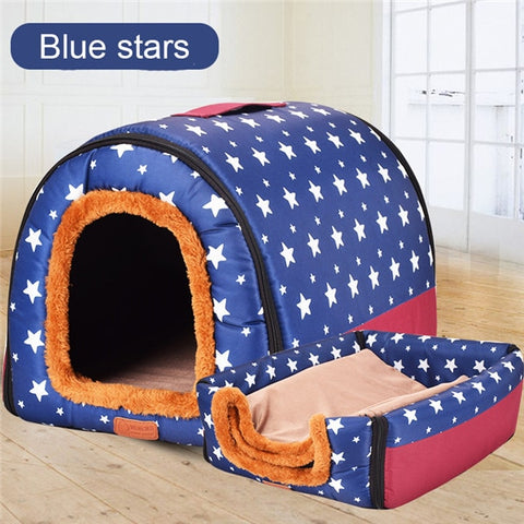 Cat Print Stars House Bed