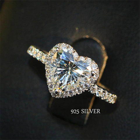 Heart Rings for Women Silver Color Wedding Engagement Bridal Jewelry Cubic Zirconia Stone