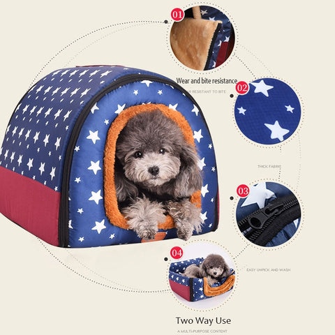Cat Print Stars House Bed